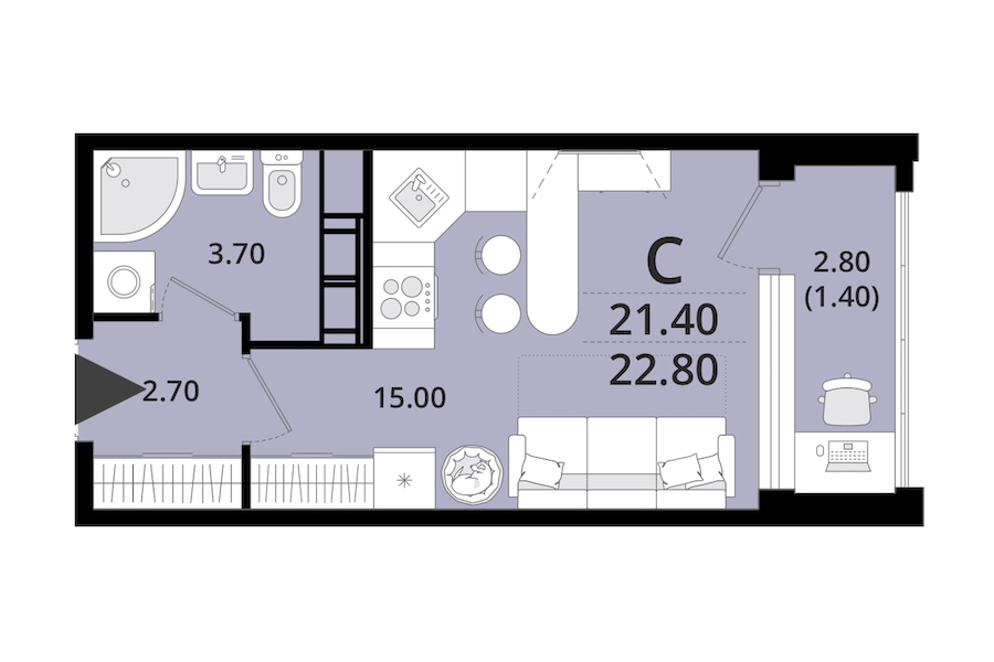 Квартира студия 22.8 м², 11/13 эт., ЖК «Тайм Сквер»